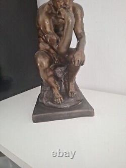 Sculpture Bronze Le Penseur personnage Statue Ancienne Signé