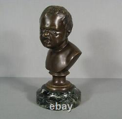 Sculpture Buste Enfant Pleurnichard Jean Qui Pleure Bronze Ancien D'après Houdon