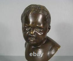Sculpture Buste Enfant Pleurnichard Jean Qui Pleure Bronze Ancien D'après Houdon