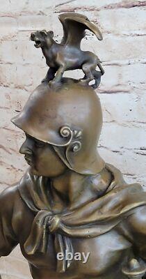 Sculpture Figurine Statue En Bronze Et Marbre D'Un Empereur Grec Ancien