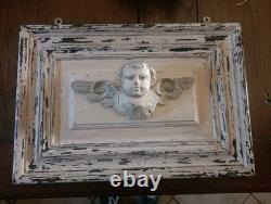 Sculpture Panneau de bois sculpté ancien Ange Ancien, Yeux en Sulfure. (2)