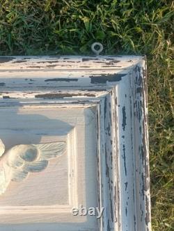 Sculpture Panneau de bois sculpté ancien Ange Ancien, Yeux en Sulfure. (2)