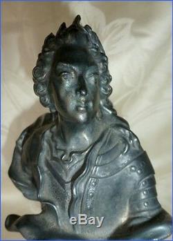 Sculpture Rare Ancien Buste du Roi Louis XV en Bronze Argenté XVIII-XIX eme