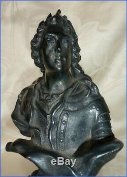 Sculpture Rare Ancien Buste du Roi Louis XV en Bronze Argenté XVIII-XIX eme