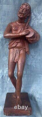 Sculpture Statue 19èm XIXèm Pondichery Terre cuite Joueur de tambour Rare Ancien