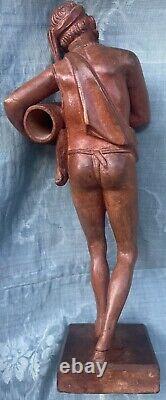 Sculpture Statue 19èm XIXèm Pondichery Terre cuite Joueur de tambour Rare Ancien
