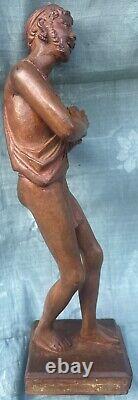 Sculpture Statue 19èm XIXèm Pondichery Terre cuite Joueur de tambour Rare Ancien