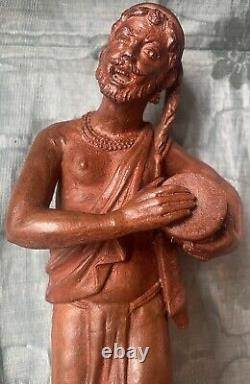 Sculpture Statue 19èm XIXèm Pondichery Terre cuite Joueur de tambour Rare Ancien