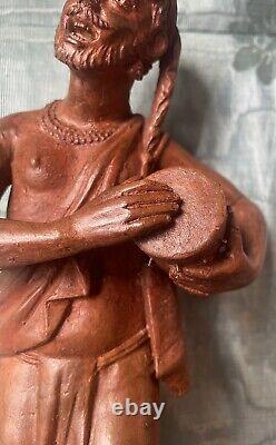 Sculpture Statue 19èm XIXèm Pondichery Terre cuite Joueur de tambour Rare Ancien