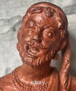Sculpture Statue 19èm XIXèm Pondichery Terre cuite Joueur de tambour Rare Ancien