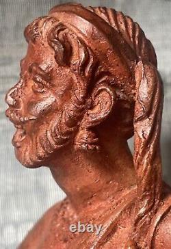 Sculpture Statue 19èm XIXèm Pondichery Terre cuite Joueur de tambour Rare Ancien