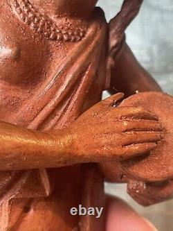 Sculpture Statue 19èm XIXèm Pondichery Terre cuite Joueur de tambour Rare Ancien