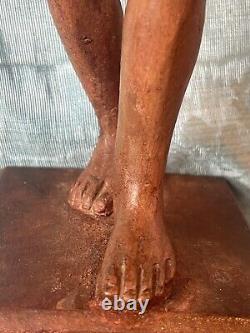 Sculpture Statue 19èm XIXèm Pondichery Terre cuite Joueur de tambour Rare Ancien