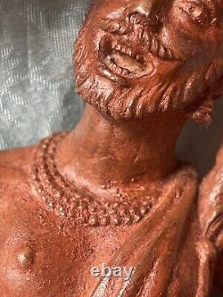 Sculpture Statue 19èm XIXèm Pondichery Terre cuite Joueur de tambour Rare Ancien