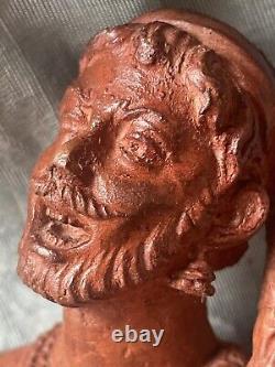Sculpture Statue 19èm XIXèm Pondichery Terre cuite Joueur de tambour Rare Ancien