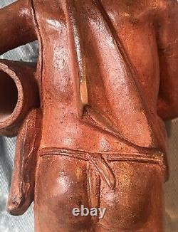 Sculpture Statue 19èm XIXèm Pondichery Terre cuite Joueur de tambour Rare Ancien