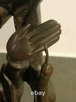 Sculpture Statue Asie Vieux Sage Chinois en Bois Ancienne, H 50cm