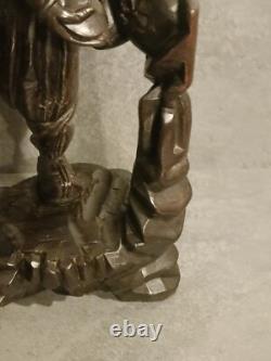 Sculpture Statue Asie Vieux Sage Chinois en Bois Ancienne, H 50cm
