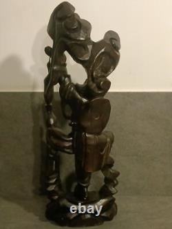 Sculpture Statue Asie Vieux Sage Chinois en Bois Ancienne, H 50cm