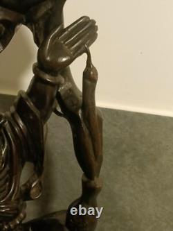 Sculpture Statue Asie Vieux Sage Chinois en Bois Ancienne, H 50cm