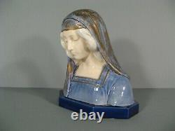 Sculpture Statue Buste Ancien Vierge Marie Madone Céramique Signée Gambogi