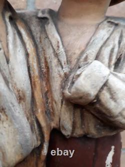 Sculpture Statue Plâtre Ancienne 2 Enfants Jumeaux Amis Conversation 1900