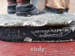 Sculpture Statue Plâtre Ancienne 2 Enfants Jumeaux Amis Conversation 1900