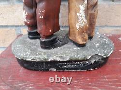 Sculpture Statue Plâtre Ancienne 2 Enfants Jumeaux Amis Conversation 1900