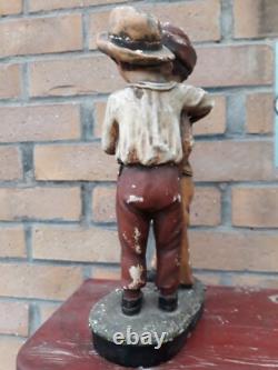 Sculpture Statue Plâtre Ancienne 2 Enfants Jumeaux Amis Conversation 1900