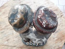 Sculpture Statue Plâtre Ancienne 2 Enfants Jumeaux Amis Conversation 1900