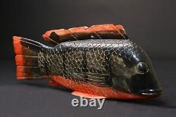 Sculpture africaine art tribal statue bois masque ancien Bozo Fish-G2537