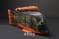 Sculpture africaine art tribal statue bois masque ancien Bozo Fish-G2537