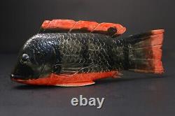 Sculpture africaine art tribal statue bois masque ancien Bozo Fish-G2537