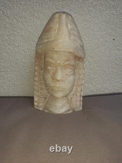 Sculpture ancienne en albâtre Buste ethnique / égyptien Art tribal décoratif