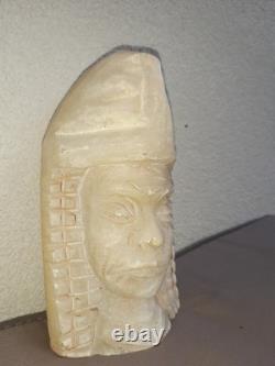 Sculpture ancienne en albâtre Buste ethnique / égyptien Art tribal décoratif