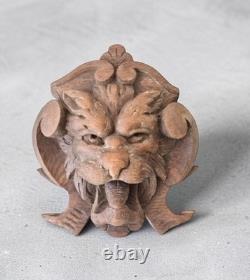 Sculpture ancienne en bois Tête grotesque gothique Ornement buffet de chasse