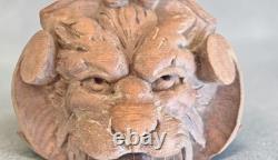 Sculpture ancienne en bois Tête grotesque gothique Ornement buffet de chasse