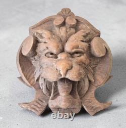 Sculpture ancienne en bois Tête grotesque gothique Ornement buffet de chasse