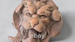 Sculpture ancienne en bois Tête grotesque gothique Ornement buffet de chasse