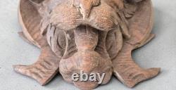 Sculpture ancienne en bois Tête grotesque gothique Ornement buffet de chasse