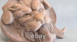 Sculpture ancienne en bois Tête grotesque gothique Ornement buffet de chasse