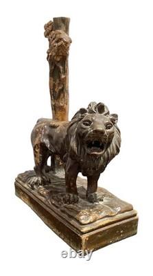 Sculpture ancienne lion en terre cuite Grand Tour XIXe siècle statue époque 800