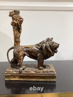 Sculpture ancienne lion en terre cuite Grand Tour XIXe siècle statue époque 800