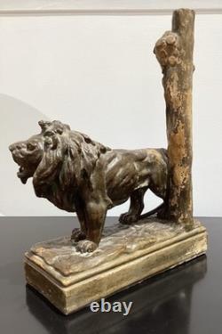 Sculpture ancienne lion en terre cuite Grand Tour XIXe siècle statue époque 800