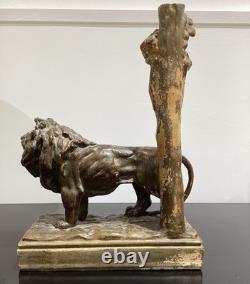 Sculpture ancienne lion en terre cuite Grand Tour XIXe siècle statue époque 800