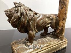 Sculpture ancienne lion en terre cuite Grand Tour XIXe siècle statue époque 800