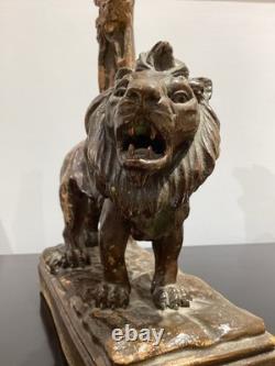 Sculpture ancienne lion en terre cuite Grand Tour XIXe siècle statue époque 800