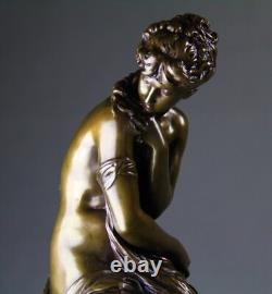 Sculpture bronze ancien La Frileuse par Mathurin Moreau fin XIXème