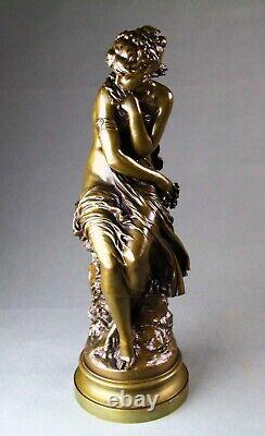 Sculpture bronze ancien La Frileuse par Mathurin Moreau fin XIXème