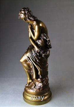 Sculpture bronze ancien La Frileuse par Mathurin Moreau fin XIXème